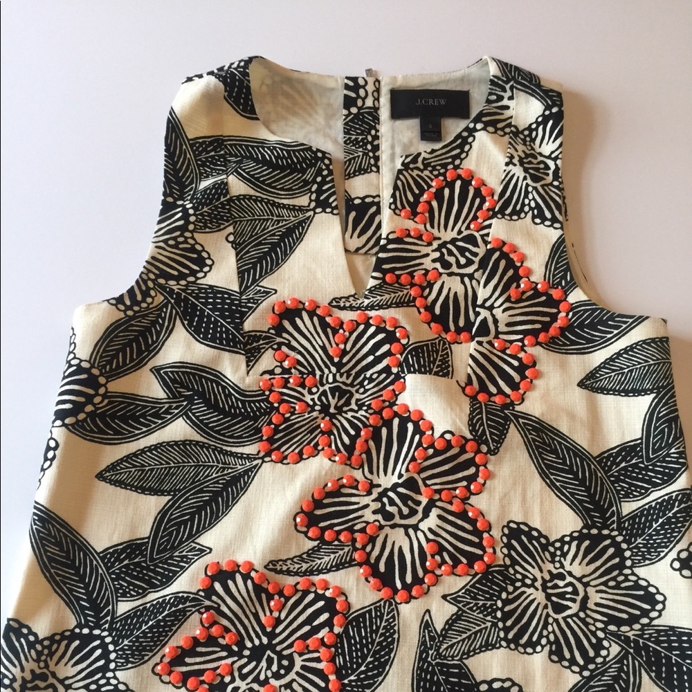 J. Crew Linen Floral Beaded Sleeveless Top